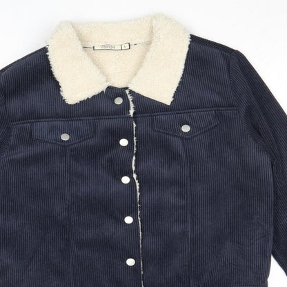 2bella Womens Blue Jacket Size L Snap - Fluffy Lining