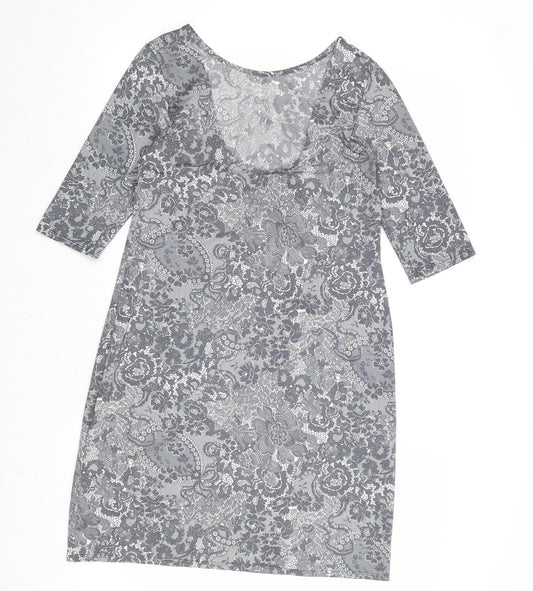 Dorothy Perkins Womens Grey Floral Polyester A-Line Size 10 Round Neck Pullover