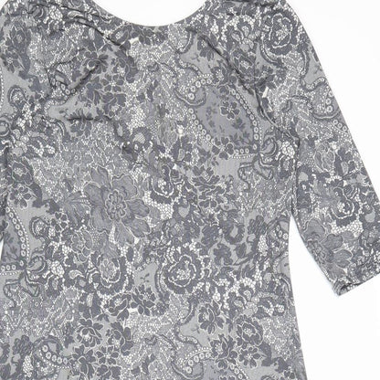 Dorothy Perkins Womens Grey Floral Polyester A-Line Size 10 Round Neck Pullover