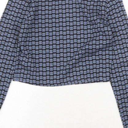 Topshop Womens Blue Geometric Polyester Cropped T-Shirt Size 6 Mock Neck