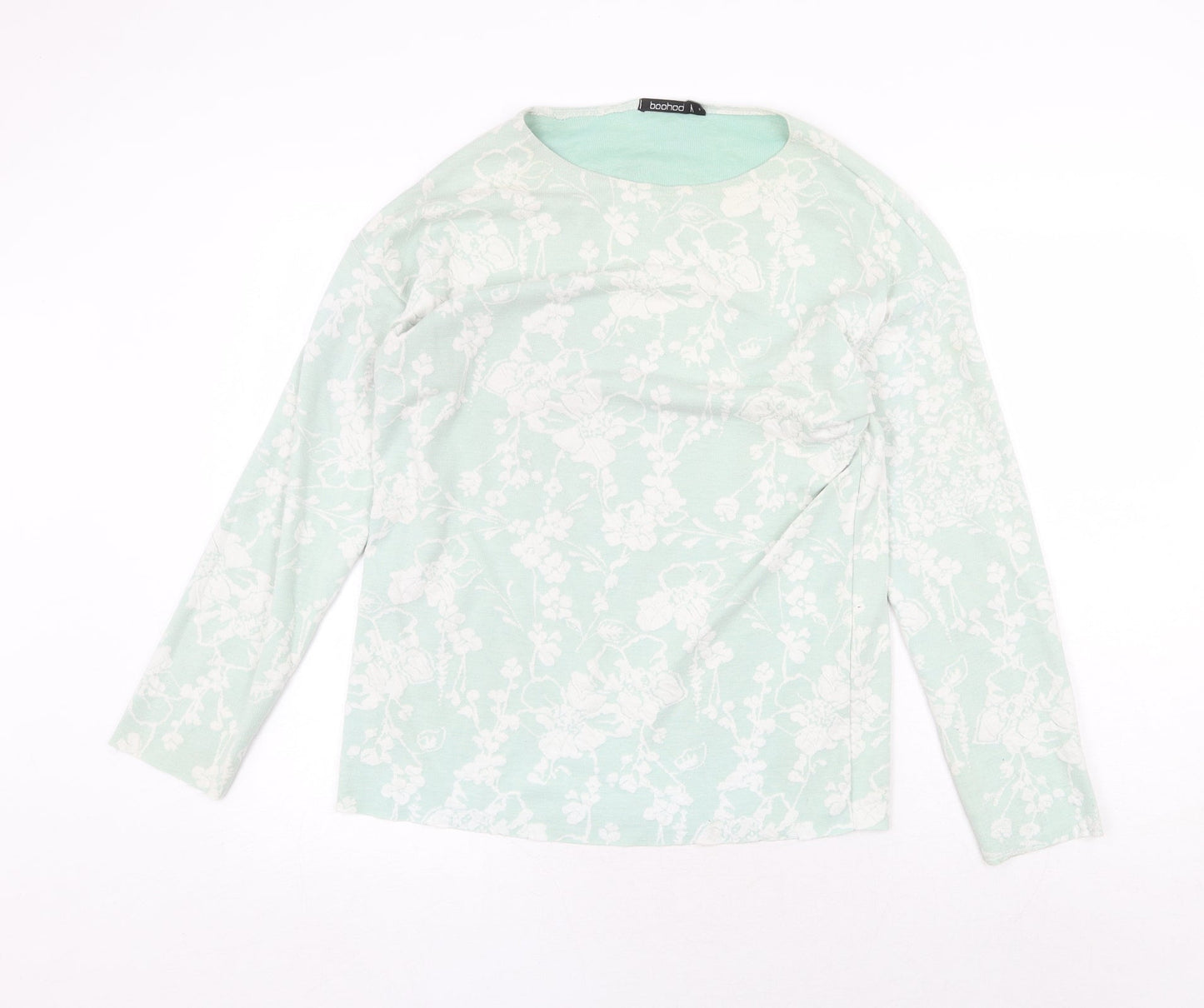 Boohoo Womens Green Round Neck Floral Viscose Pullover Jumper Size S