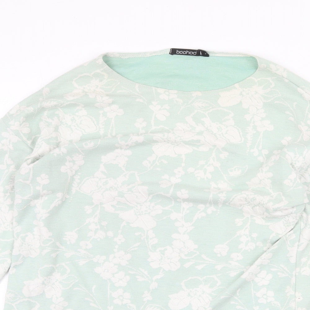 Boohoo Womens Green Round Neck Floral Viscose Pullover Jumper Size S