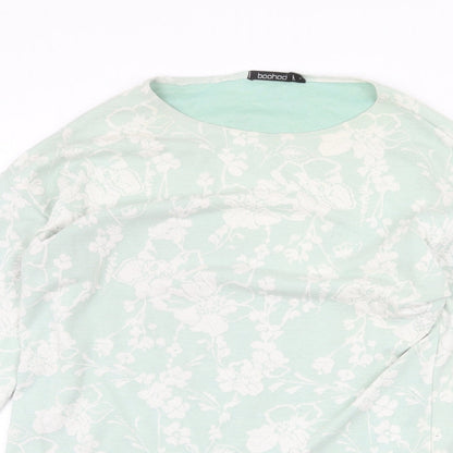 Boohoo Womens Green Round Neck Floral Viscose Pullover Jumper Size S