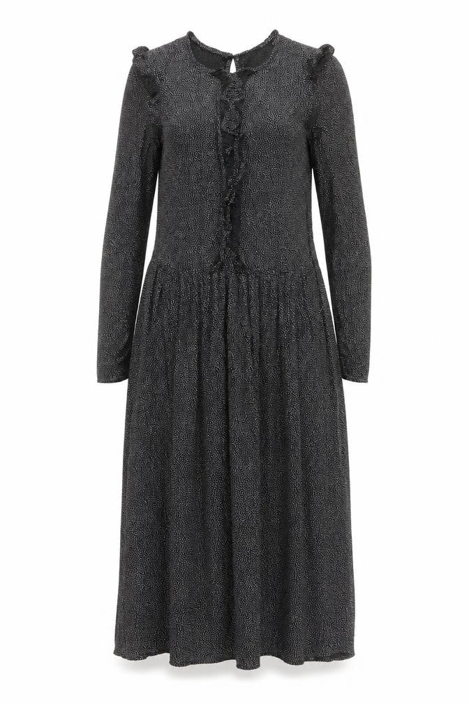 H&M Womens Black Geometric Viscose Trapeze & Swing Size 6 Round Neck Button