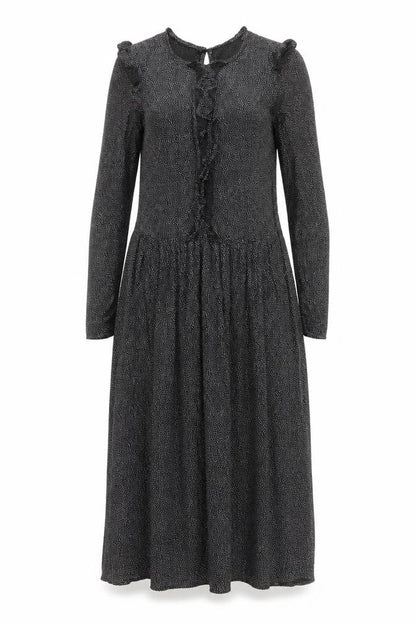H&M Womens Black Geometric Viscose Trapeze & Swing Size 6 Round Neck Button