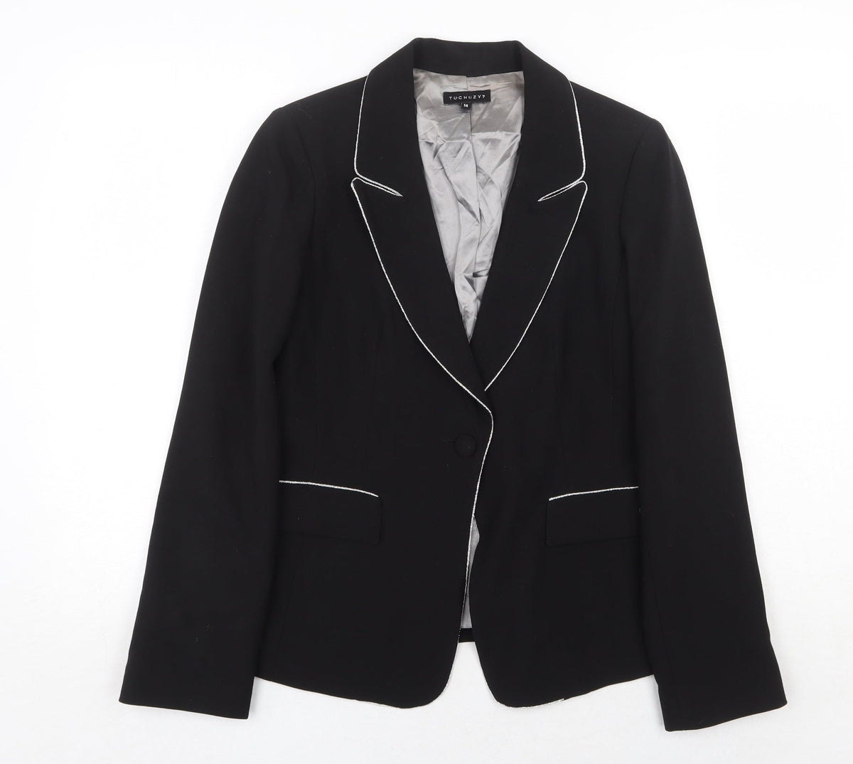 Tuchuzy Womens Black Polyester Jacket Blazer Size 14 Button