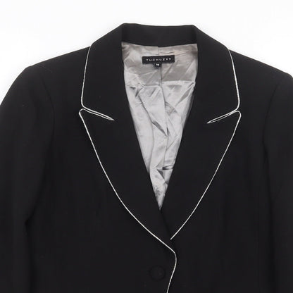 Tuchuzy Womens Black Polyester Jacket Blazer Size 14 Button