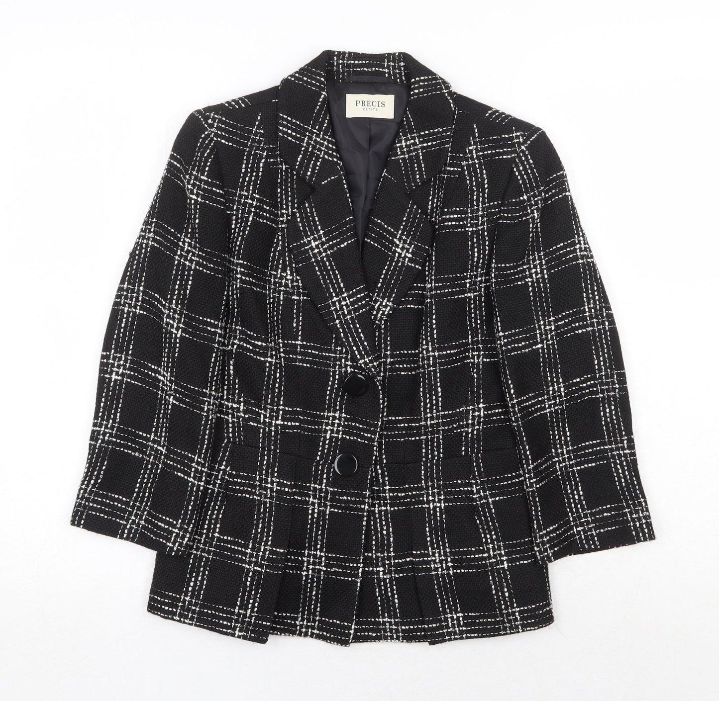 Precis Petite Womens Black Plaid Jacket Blazer Size 6 Button