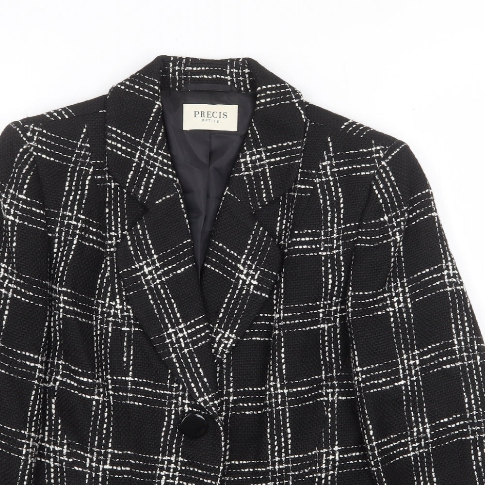 Precis Petite Womens Black Plaid Jacket Blazer Size 6 Button
