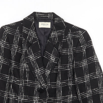Precis Petite Womens Black Plaid Jacket Blazer Size 6 Button