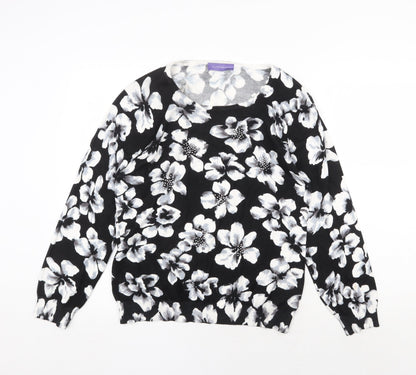 Autonomy Womens Black Round Neck Floral Viscose Pullover Jumper Size L