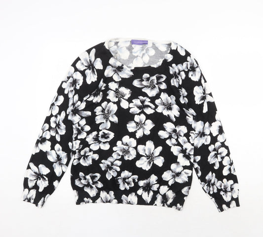 Autonomy Womens Black Round Neck Floral Viscose Pullover Jumper Size L
