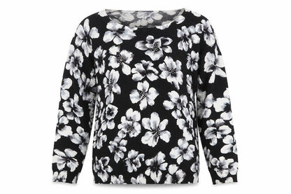 Autonomy Womens Black Round Neck Floral Viscose Pullover Jumper Size L