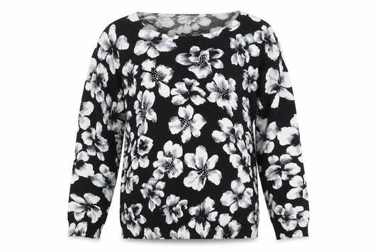 Autonomy Womens Black Round Neck Floral Viscose Pullover Jumper Size L