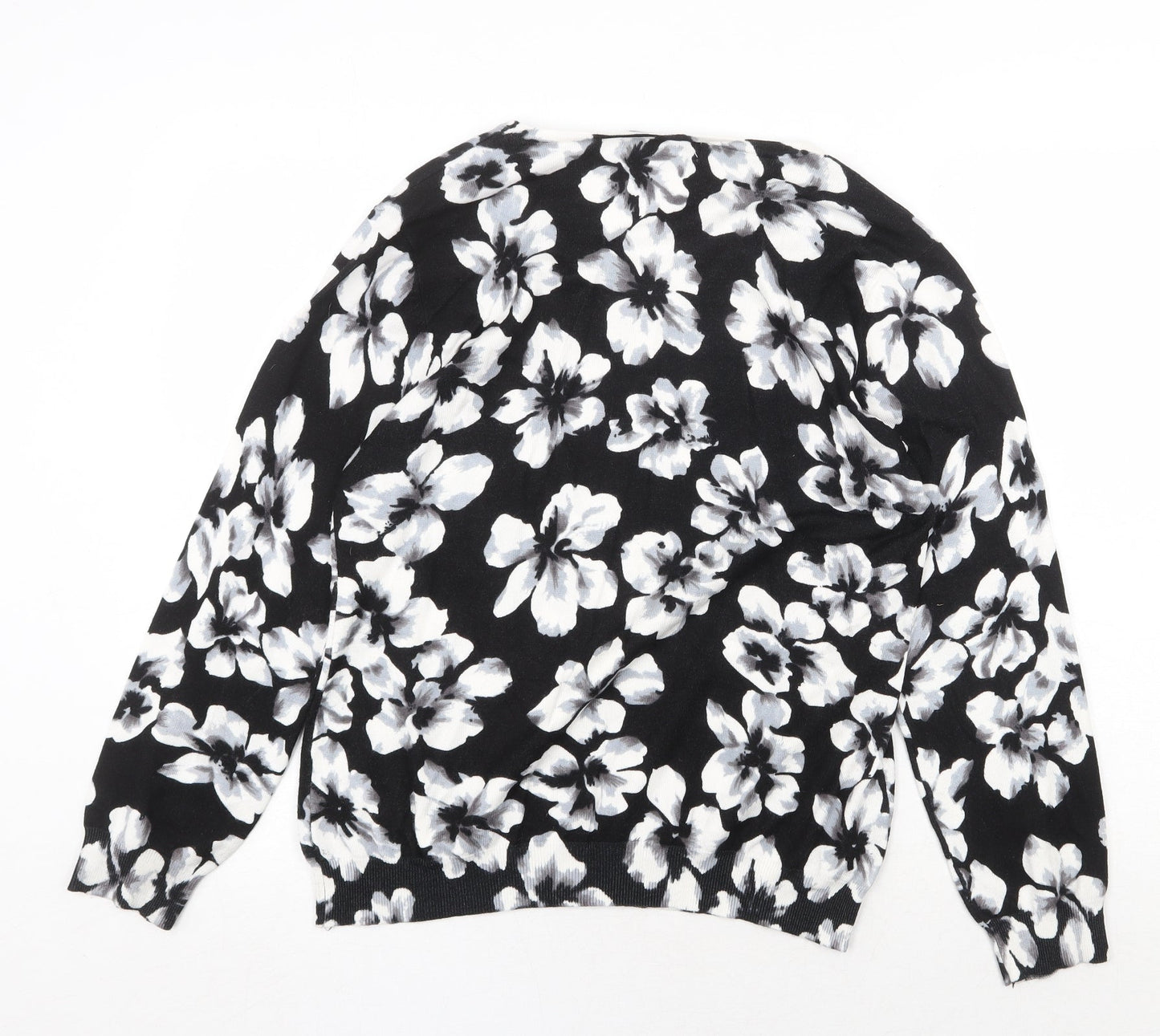 Autonomy Womens Black Round Neck Floral Viscose Pullover Jumper Size L