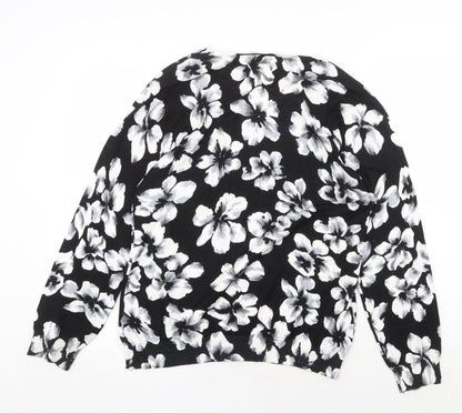 Autonomy Womens Black Round Neck Floral Viscose Pullover Jumper Size L