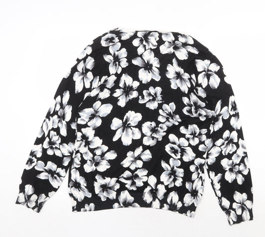 Autonomy Womens Black Round Neck Floral Viscose Pullover Jumper Size L