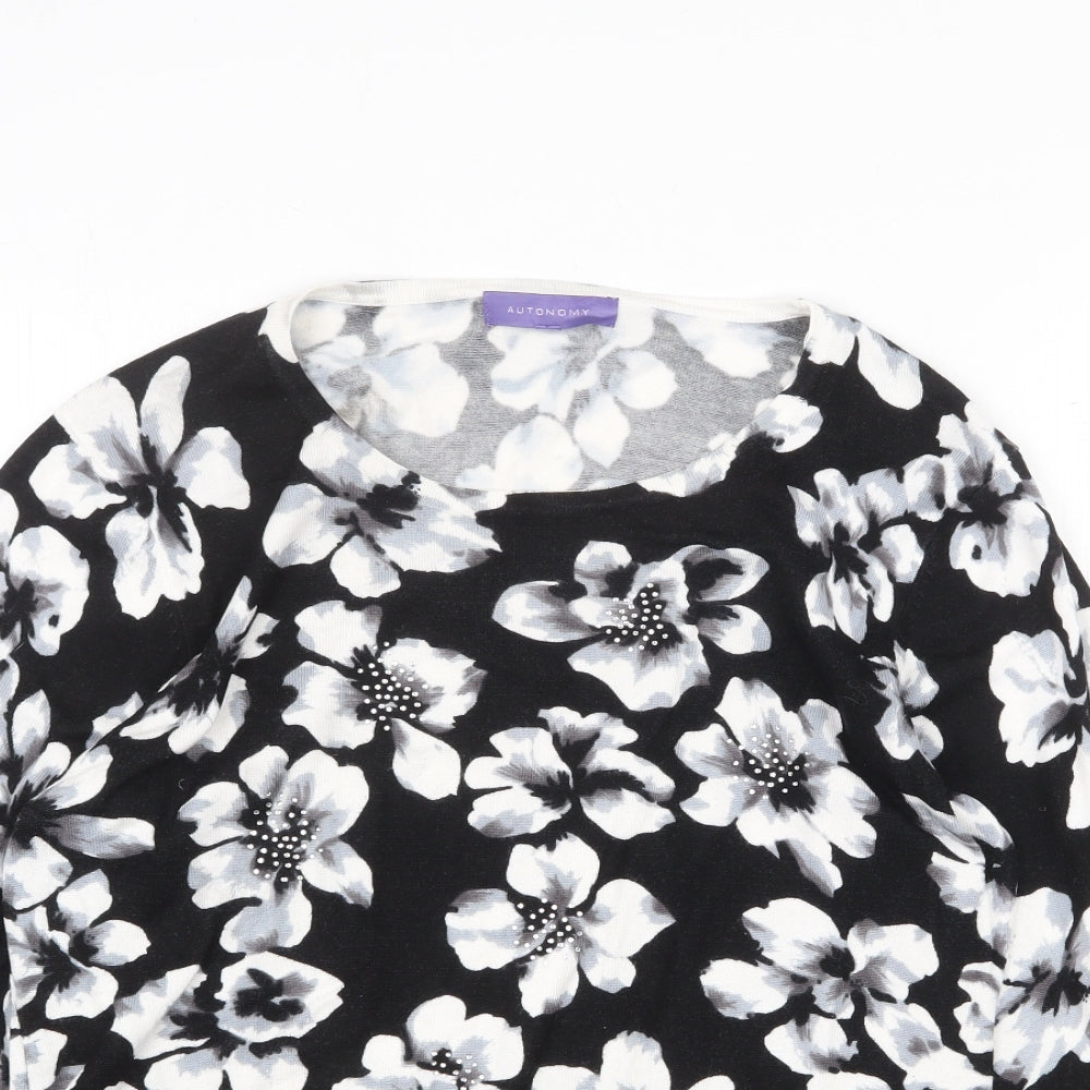 Autonomy Womens Black Round Neck Floral Viscose Pullover Jumper Size L