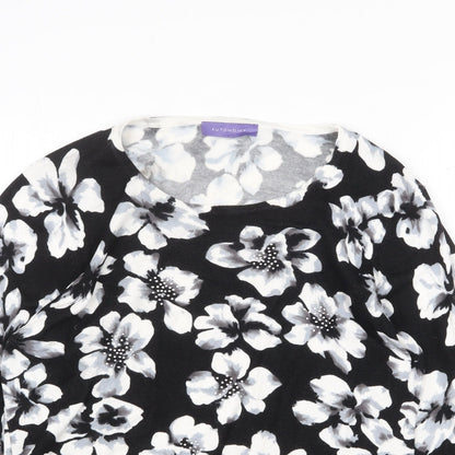 Autonomy Womens Black Round Neck Floral Viscose Pullover Jumper Size L