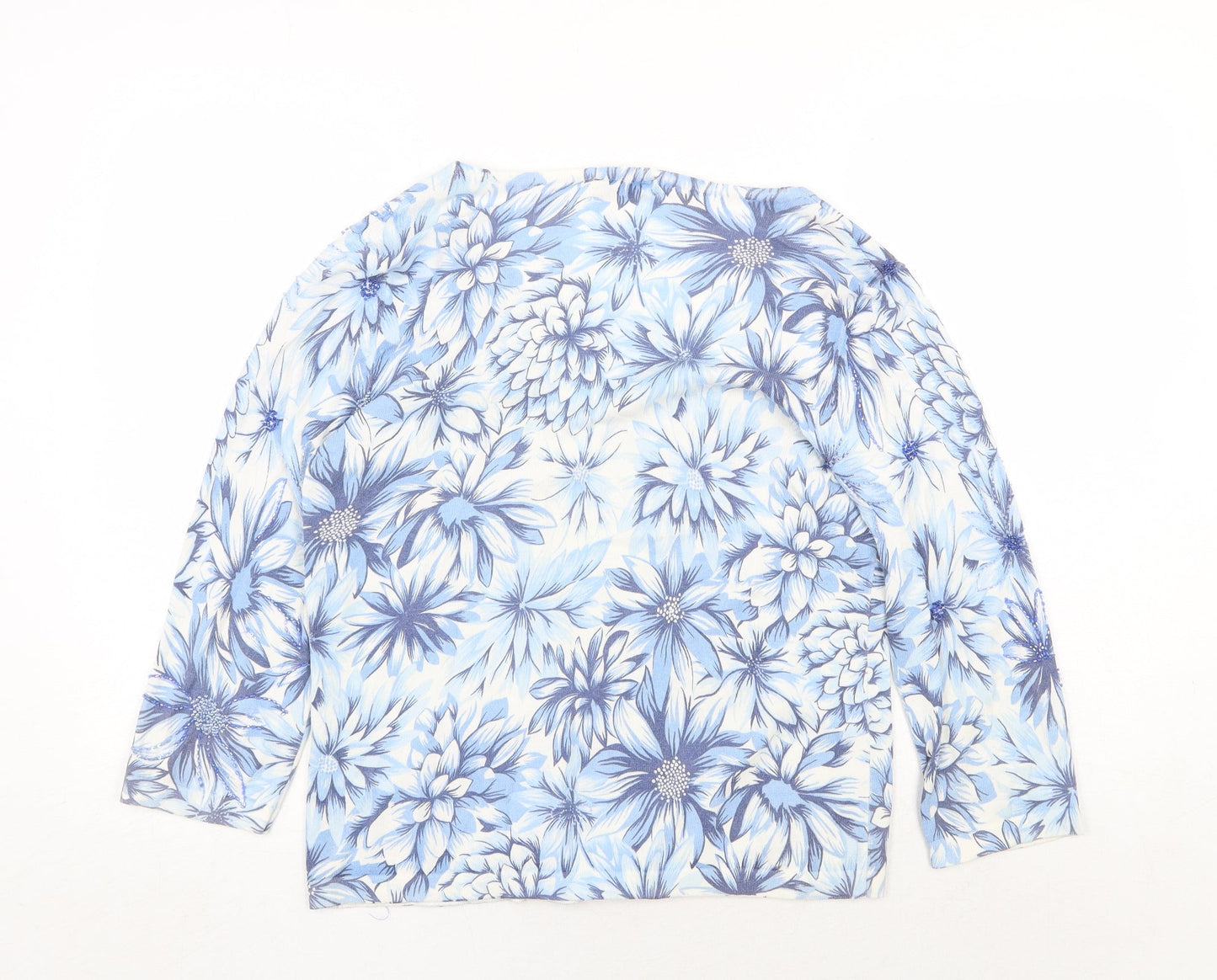 Kaliko Womens Blue V-Neck Floral Viscose Pullover Jumper Size 14