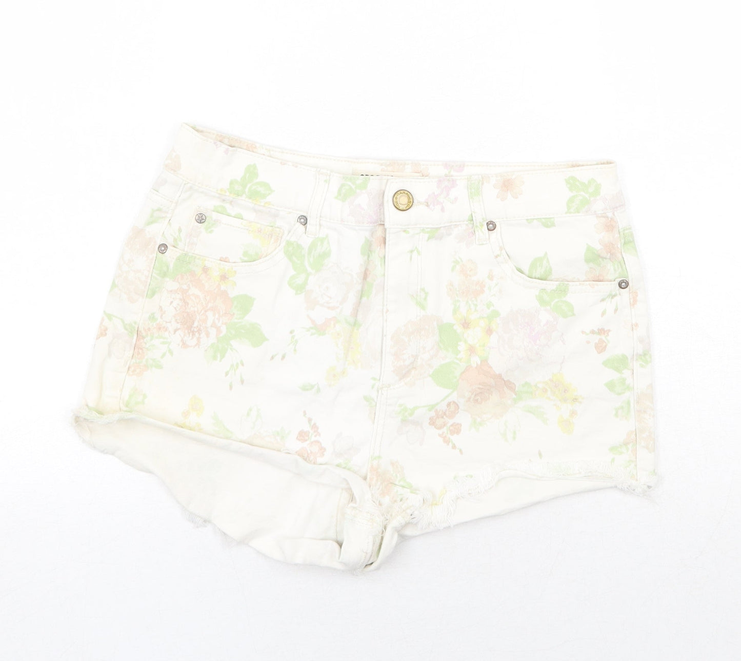 GRG Denim Womens Multicoloured Floral Cotton Hot Pants Shorts Size 30 in Regular Zip