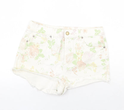 GRG Denim Womens Multicoloured Floral Cotton Hot Pants Shorts Size 30 in Regular Zip