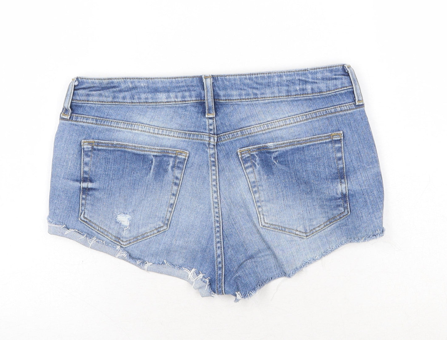 Topshop Womens Blue Cotton Hot Pants Shorts Size 10 Regular Zip