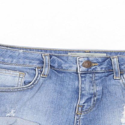 Topshop Womens Blue Cotton Hot Pants Shorts Size 10 Regular Zip