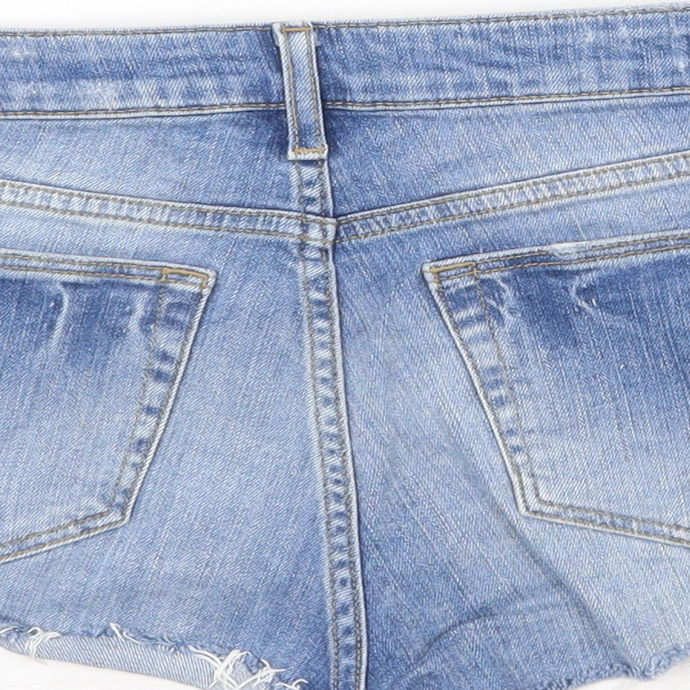 Topshop Womens Blue Cotton Hot Pants Shorts Size 10 Regular Zip