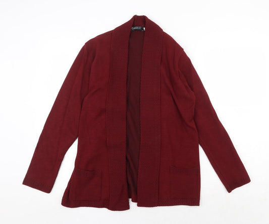 Classic Womens Red V-Neck Acrylic Cardigan Jumper Size S
