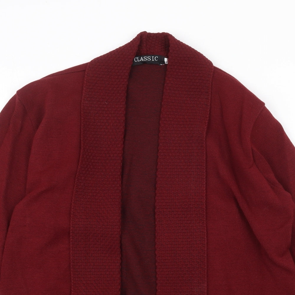 Classic Womens Red V-Neck Acrylic Cardigan Jumper Size S