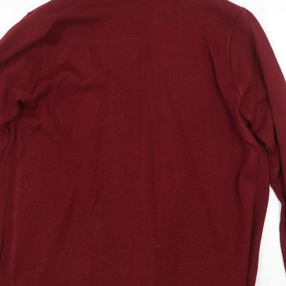 Classic Womens Red V-Neck Acrylic Cardigan Jumper Size S