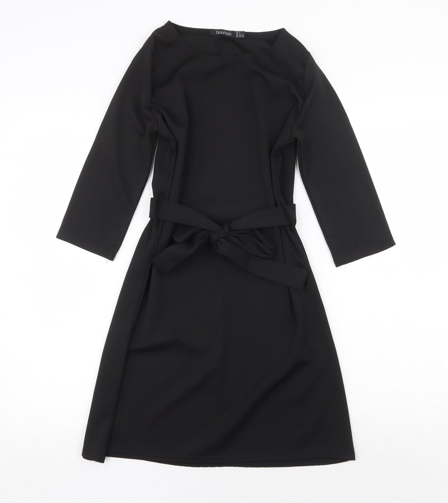 Boohoo Womens Black Polyester Fit & Flare Size 8 Round Neck Tie