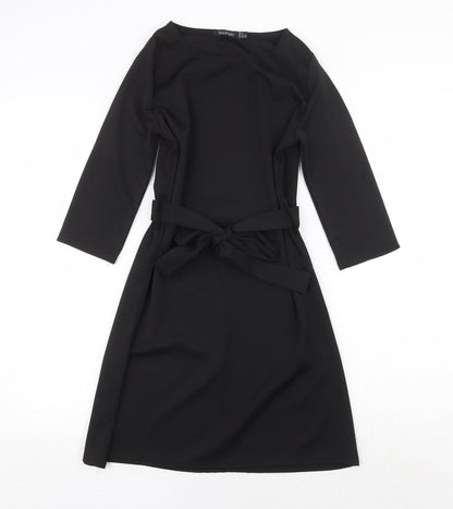 Boohoo Womens Black Polyester Fit & Flare Size 8 Round Neck Tie