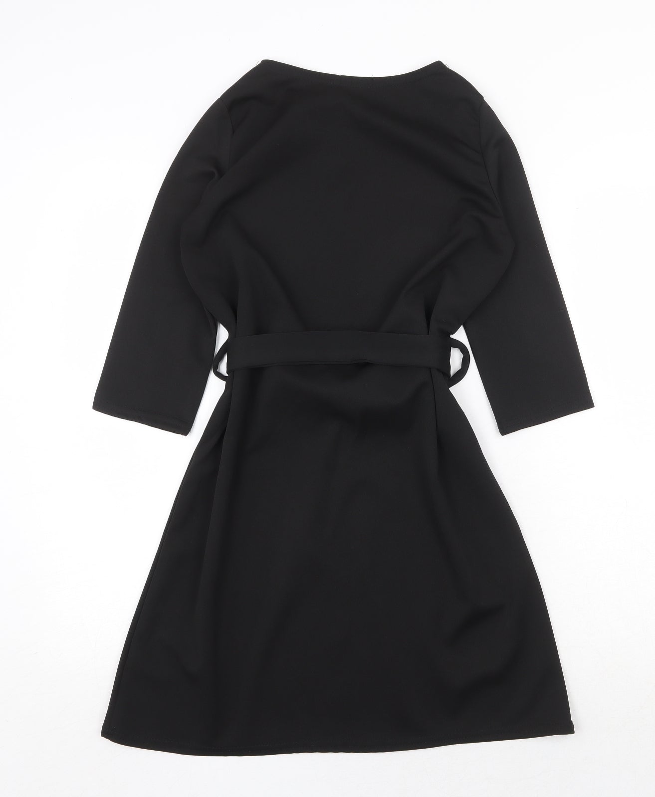 Boohoo Womens Black Polyester Fit & Flare Size 8 Round Neck Tie