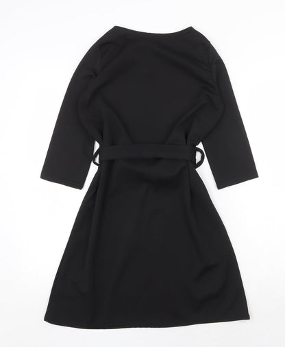 Boohoo Womens Black Polyester Fit & Flare Size 8 Round Neck Tie