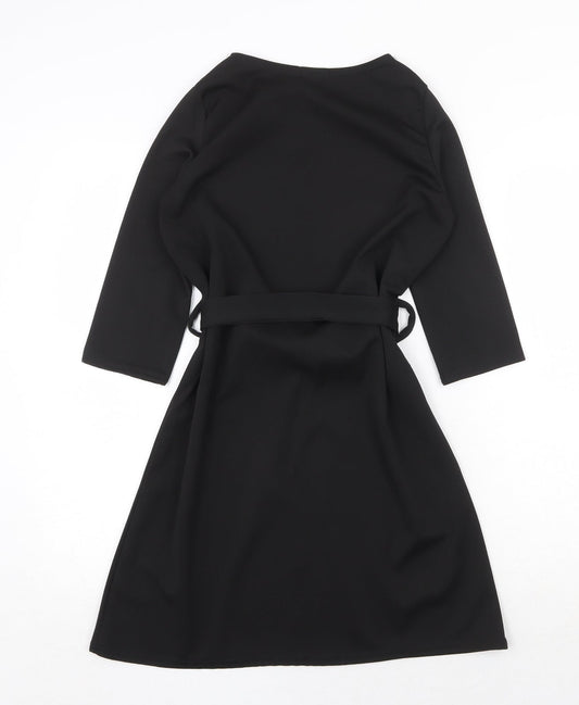 Boohoo Womens Black Polyester Fit & Flare Size 8 Round Neck Tie