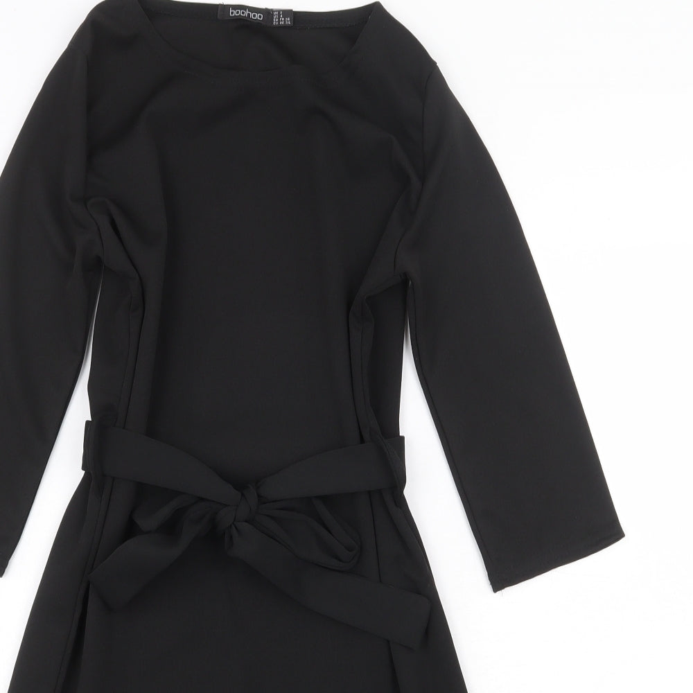 Boohoo Womens Black Polyester Fit & Flare Size 8 Round Neck Tie