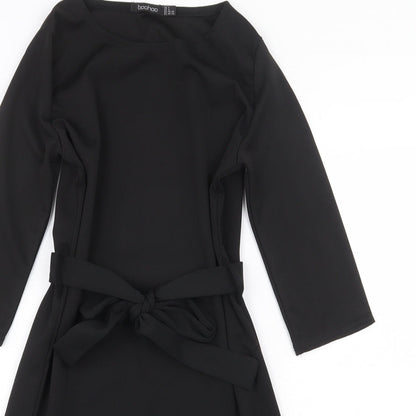 Boohoo Womens Black Polyester Fit & Flare Size 8 Round Neck Tie