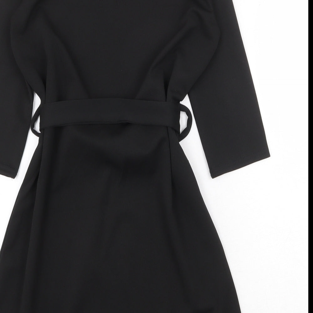 Boohoo Womens Black Polyester Fit & Flare Size 8 Round Neck Tie