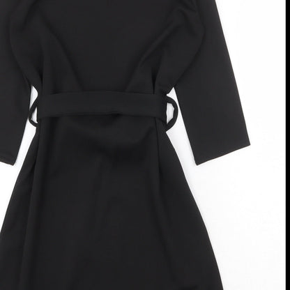 Boohoo Womens Black Polyester Fit & Flare Size 8 Round Neck Tie