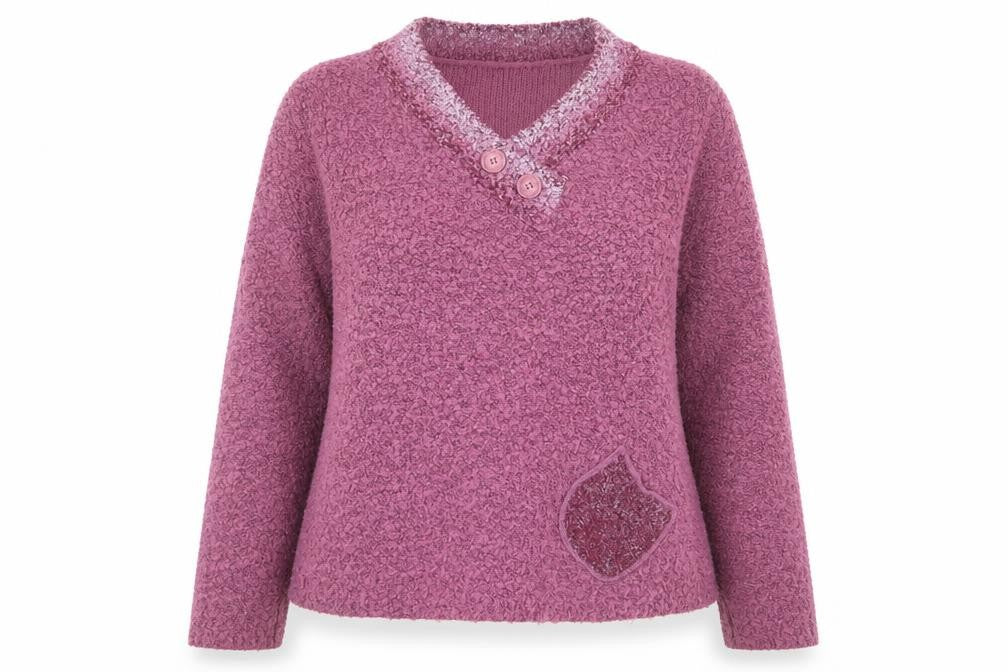 Casamia Womens Purple V-Neck Acrylic Pullover Jumper Size M