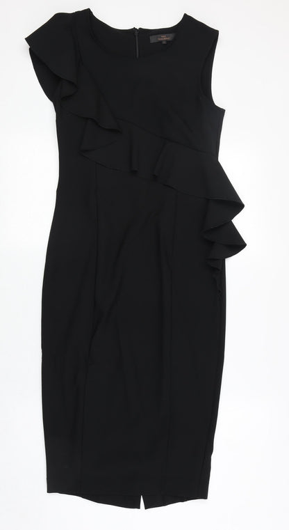 NEXT Womens Black Polyester A-Line Size 6 Round Neck Zip