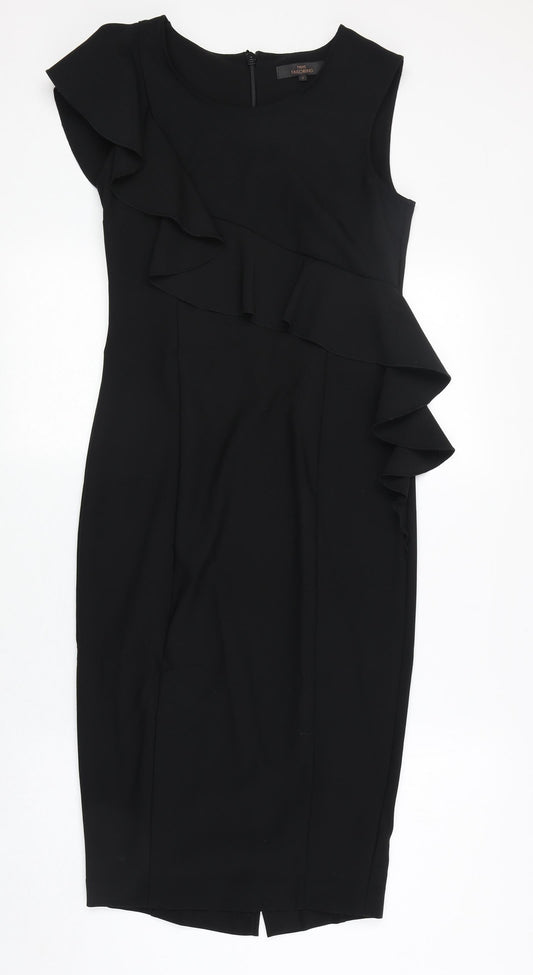 NEXT Womens Black Polyester A-Line Size 6 Round Neck Zip