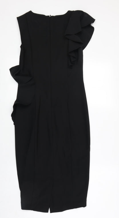 NEXT Womens Black Polyester A-Line Size 6 Round Neck Zip