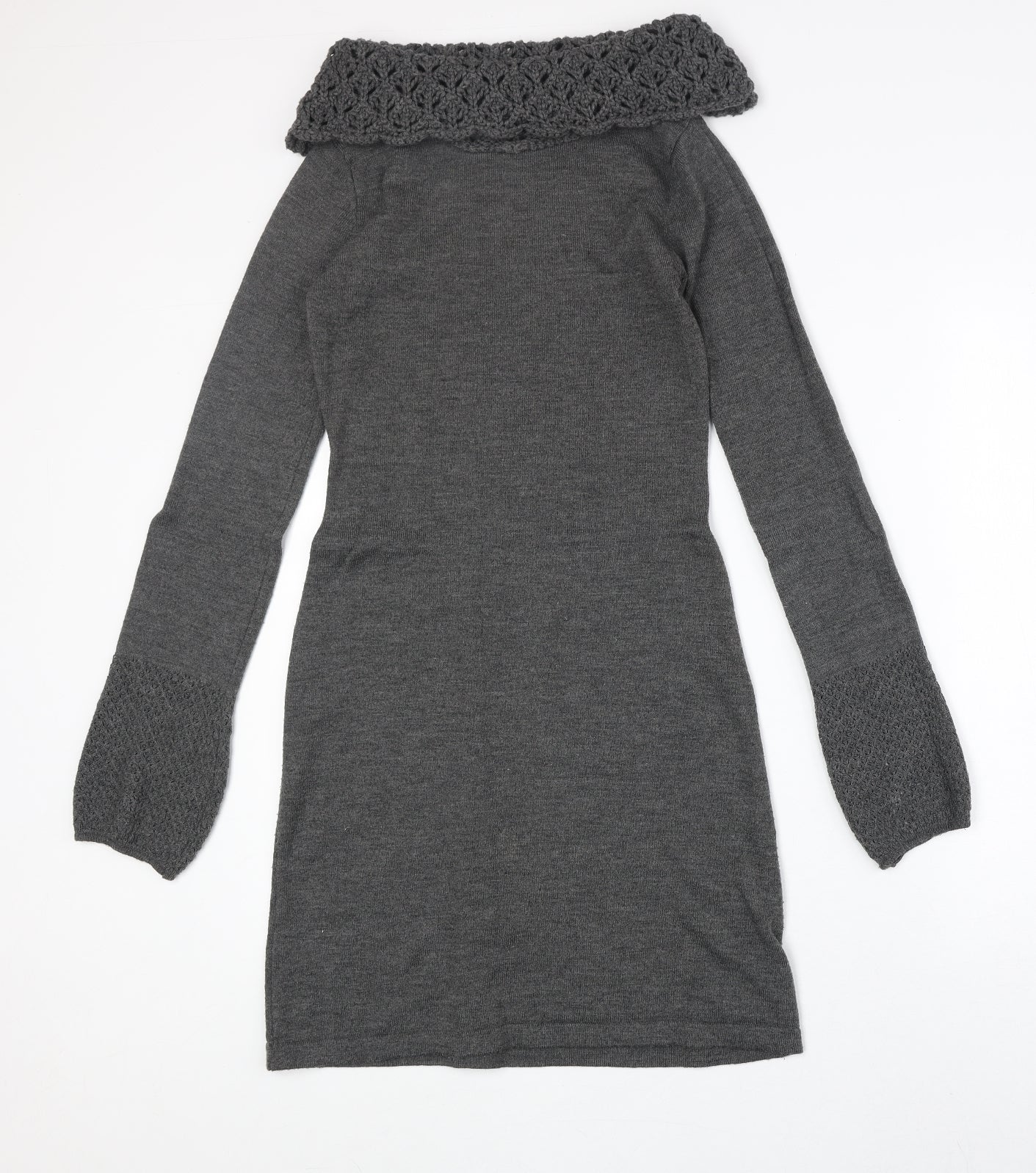 Body Flirt Womens Grey Acrylic Jumper Dress Size 6 Roll Neck Pullover