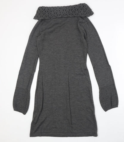Body Flirt Womens Grey Acrylic Jumper Dress Size 6 Roll Neck Pullover