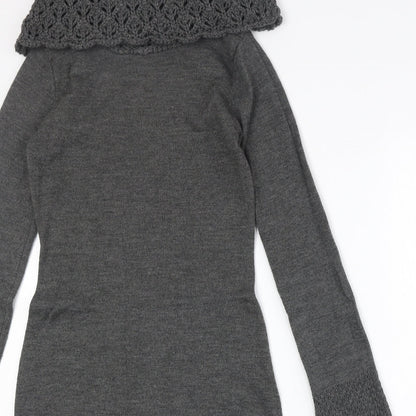 Body Flirt Womens Grey Acrylic Jumper Dress Size 6 Roll Neck Pullover