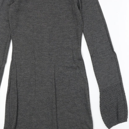 Body Flirt Womens Grey Acrylic Jumper Dress Size 6 Roll Neck Pullover