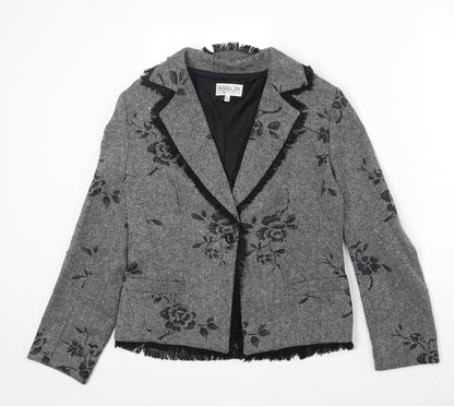 Gold Womens Black Floral Wool Jacket Blazer Size 12